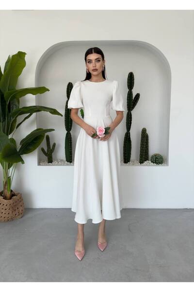 EtikaOnline Kiloş Balon Kol Uzun Elbise