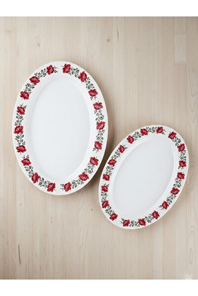Bisbell 2pc Melamine Oval Plate,Tray Set - 12" & 14" Red Floret Floral Servin...