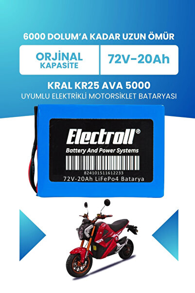 ELECTROLL Kral Kr-25 Ava 5000 Uyumlu Batarya LiFePO4 72V 20Ah Elektrikli Moto...