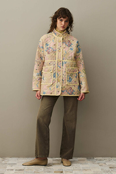 Fahhar Baklava Pattern Quilted Jacket Beige