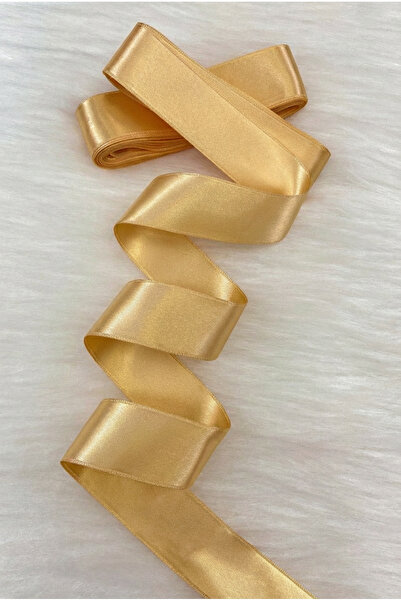 ZEYMERADE 4 cm Soft Gold Double-Sided Satin Ribbon 10 Meters, Bohça Dowry Special Occasion Gift Wedding Decoration