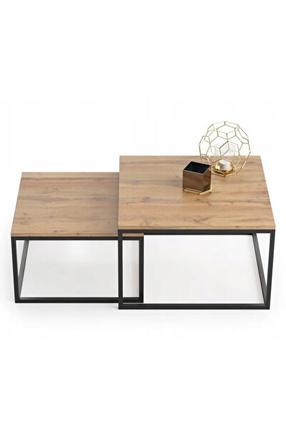 DECOLİN Metal İkili Modern Orta Sehpa Mdf Tabla