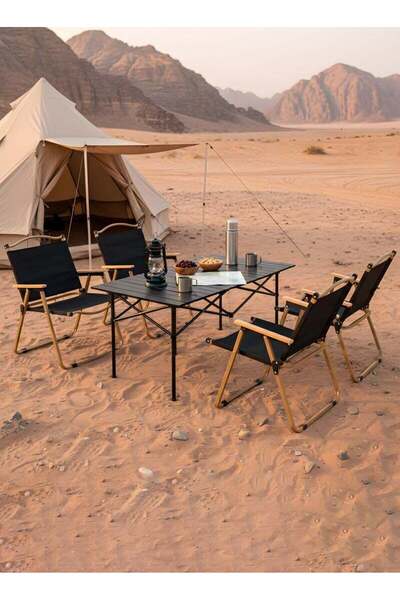 Taimi 5-piece camping set Folding camping table and four folding chairs with ...