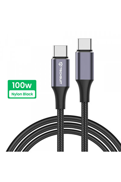 Techsuit Καλώδιο Δεδομένων και Φόρτισης USB-C - USB-C PCB018, 100W, 1μ, Μαύρο