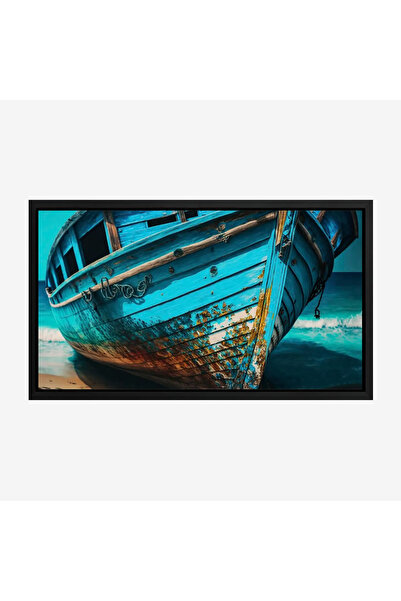 Tajridhome لوحة بحر بألوان زرقاء زاهية وسفينة قديمة تعكس جمال الطبيعة البحرية...