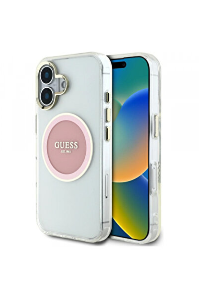 Guess MagSafe case for Apple iPhone 16, Guess, IML Metal Colored Circle, Pink