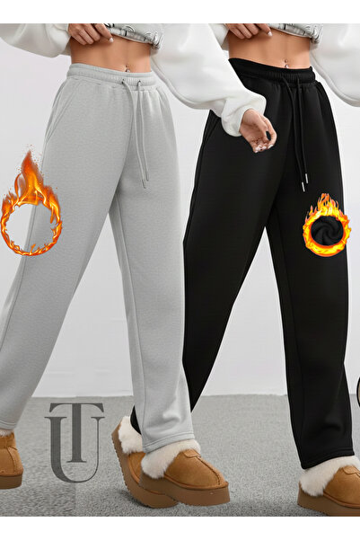 CANDERO Χειμερινό σετ 2 τεμαχίων (Μαύρο + Γκρι) Γυναικείο βαμβακερό παντελόνι...