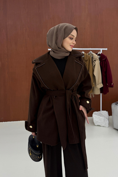 FUSHYA Yakası Boncuklu Nakışlı Gold Kaşe