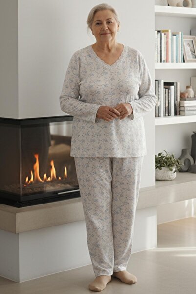 Niket Life Women's Patterned Lace Collar Long Sleeve Six-Long Combed Cotton M...