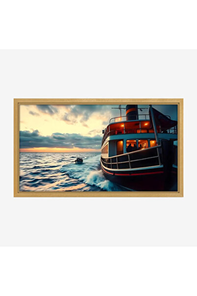 Tajridhome لوحة بحرية تعكس ألوان الغروب مع قارب يبحر في أمواج هادئة، جمادات و...