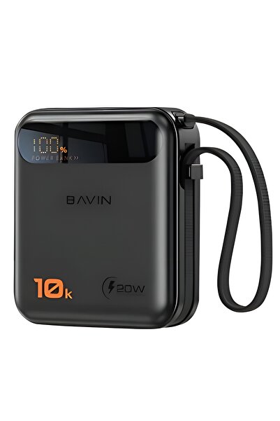 Bavin 10000mAh power bank with PD fast charging and built-in Type-C cable | 20W LED display