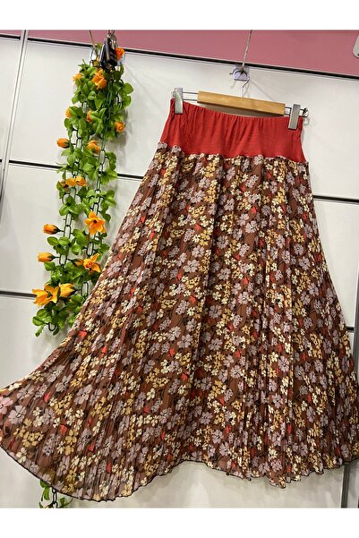 edu collection Midi Length Patterned Chiffon Skirt with Lining