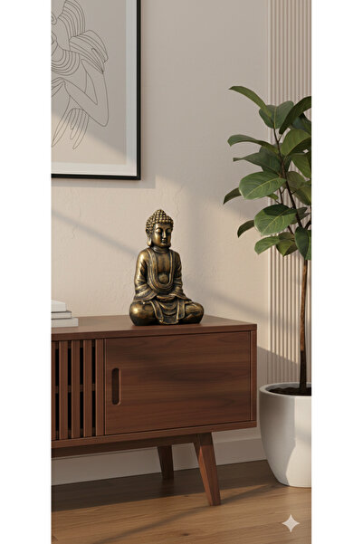 Dekoromi Dekoratif El Boyaması Buda Heykeli (22x15cm) Ev ve Ofis Dekorasyon O...