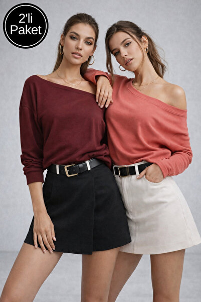 Rich Women's 2-Pack Pink - Burgundy Off-Shoulder Modal Blouse