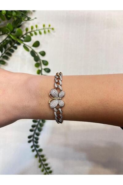 Betüştakıevi Gourmet Chain Bracelet with Zircon Stone and Butterfly Figure - ...
