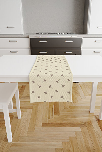 ASDİVA Ginkgo Patterned Floral Themed Runner Brown-Cream