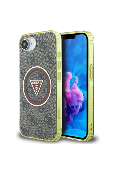 Guess Husa MagSafe pentru Apple iPhone 16e, Guess, IML Glitter 4G Circle Triangle, Maro