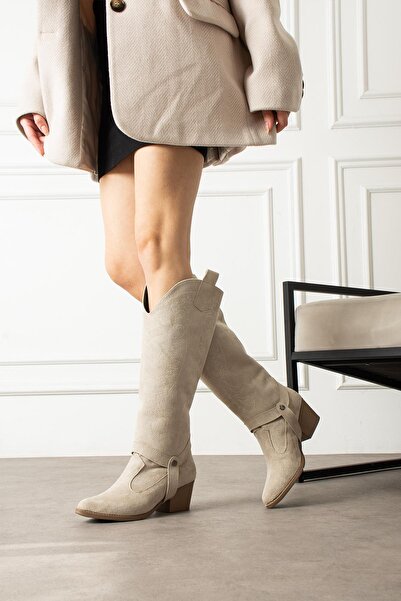 ShoeTek Lirna Women's Cowboy Boots & Boots Different Use Patterned Beige Suede