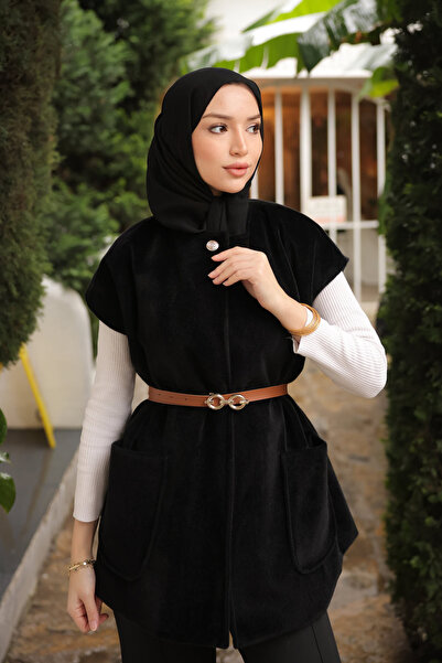 İmajButik سترة مبطنة بحزام أسود