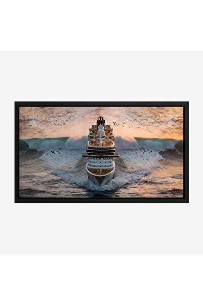 Tajridhome لوحة بحر تعكس سفينة فاخرة تبحر وسط أمواج متلاطمة تحت سماء غائمة، ج...