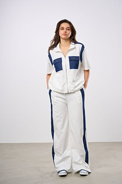 HANIQA Striped and Pocket Detailed Top and Bottom Set