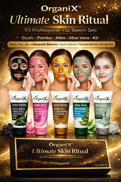 Organix Ultimate Skin Ritual 5’li Yüz Bakım Maske Seti | Siyah, Pembe, Altın,...