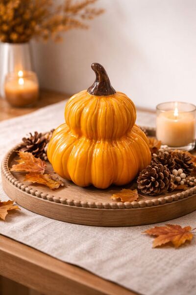 sahane & bazaar Dekoratif Seramik Kabak 13 cm | Sonbahar Temalı Masa & Konsol...