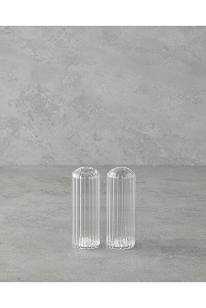 English Home Pulse Glass 2-Piece Salt and Pepper Shakers 11X3.5 cm Transparent