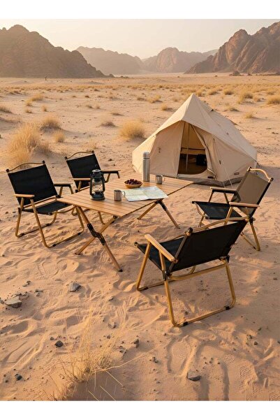 Taimi 5-piece camping set Folding camping table and four folding chairs with carryin bag(90x60x45cm)Black