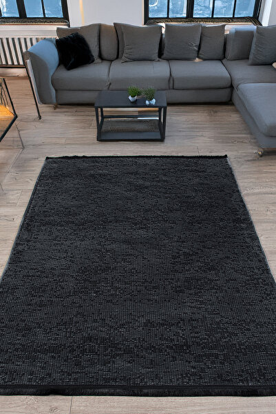 ANUTYA HOME Antrasit İskandinav Sisal Şönil Pamuk Saçaklı Makinede Yıkanabili...