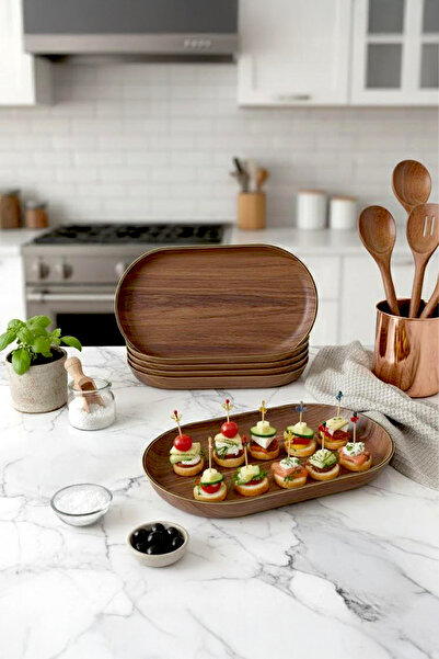 Kitchen Life Farfurie ovală elegantă pentru prezentare, cu aspect de lemn, ma...