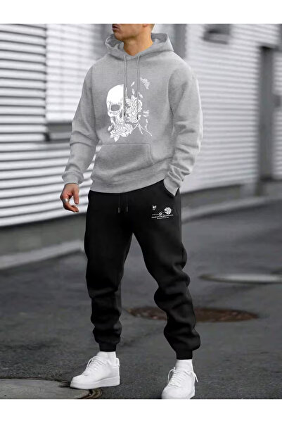 Sweet Cotton Men's Hooded winter skull Printed tracksuit set - top and bottom