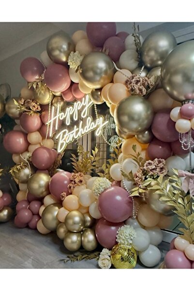 Çemrek Süs Parti مجموعة سلسلة بالونات من خشب الورد باللون البيج والذهبي والكر...