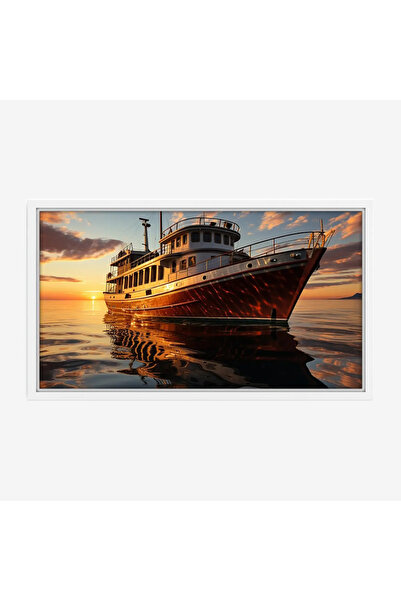 Tajridhome لوحة بحرية لسفينة خشبية تتلألأ تحت أشعة الشمس الغاربة، بألوان دافئ...