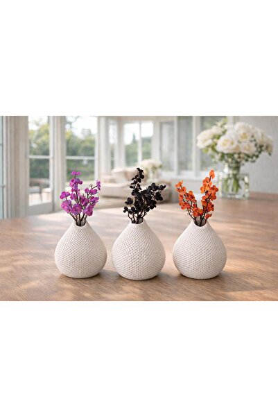 Stonebloom Damla Vazo Şık Tasarım 3 lü Çiçekler Dahildir