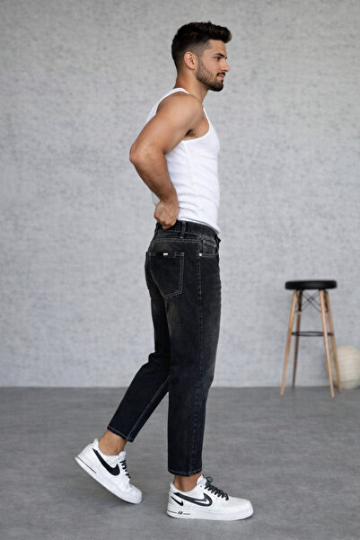 More Black Anthracite Stitched Washed Boyfriend