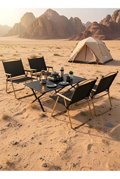Taimi 5-piece campin set Folding camping table and four folding chairs with c...