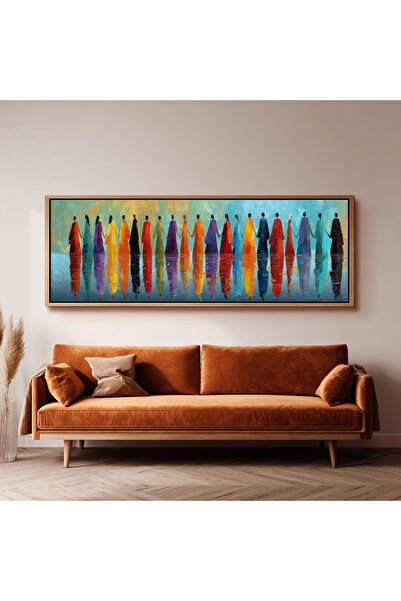 woodhomeworks Tek Parça Gerçek Ahşap Yatay Panorama Çerçeveli Tablo fırça dar...