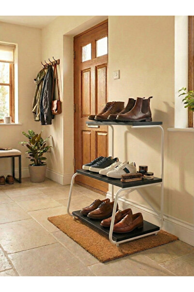 Boss Group Dekoratif 3 Katlı Metal İskeletli Ahşap Ayakkabılık Modern Antre R...