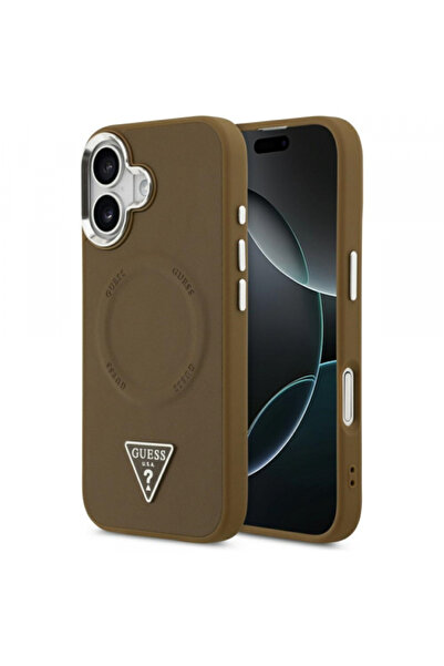 Guess Husa MagSafe pentru Apple iPhone 17, Guess, Triangle Logo, Maro Argintie