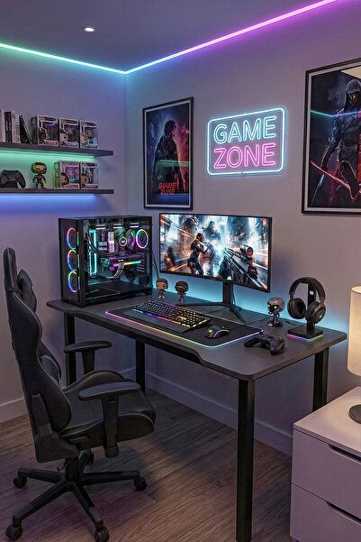 RETOHOME Antrasit Oyun Çalışma Masası 140 cm. Gaming Masa Ofis Masası 7140