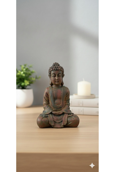 Tual Hobi Sanat Dekoratif Pas Görünümlü Buda Heykeli (22x15cm) El Boyaması Bi...