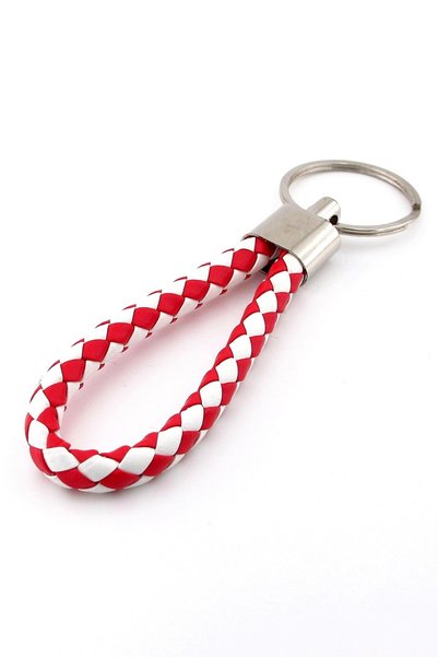 Stanbula Cross Weave Red White Color Faux Leather Keychain Ax054