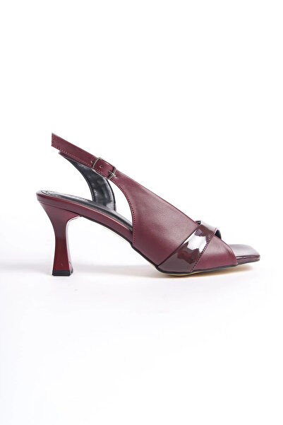 özssa Klein Women's Burgundy Patent Leather Detailed Heeled Sandals
