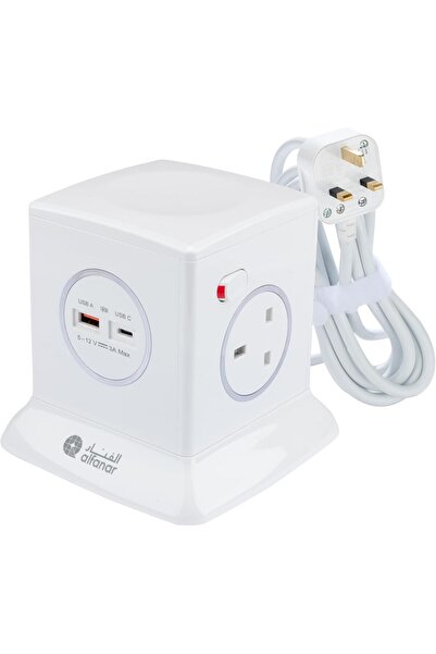 Alfanar Power Strip with 3 Sockets and 2 USB Fast Charging Ports