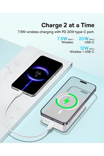 Baseus EnerFill FM41 Mini Magsafe Powerbank 20.000 mAh 20W - Beyaz (C'den C'ye 20V/3A 30cm beyaz kablolu)