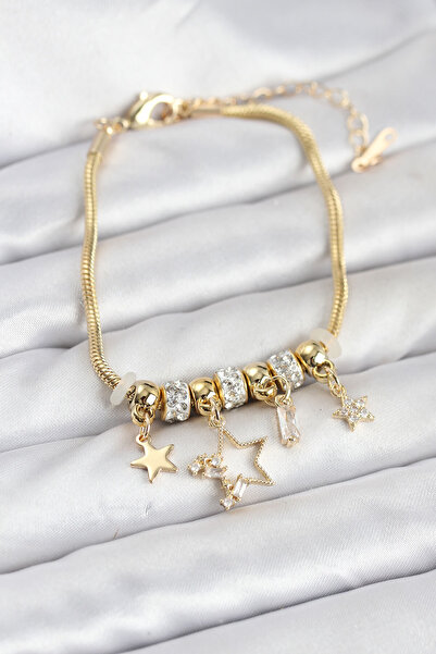Clariss Gold Color Brass Star Model Charm Women's Bracelet -Blk-0809