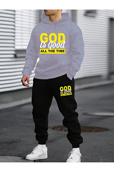 Sweet Cotton Men's Hooded winter good Printed tracksuit set - top and bottom set