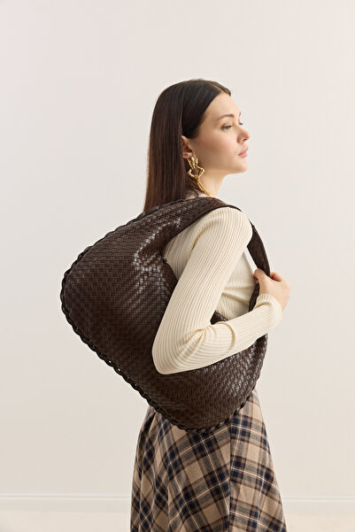 EMNORA Örgü Dokulu Hobo Çanta Acı Kahve