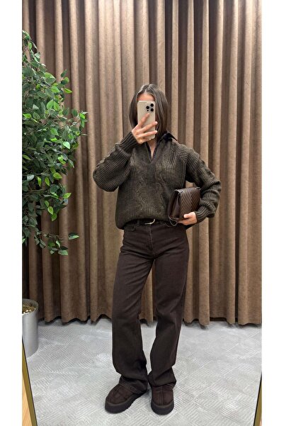 Maysa YAKASI KOT DETAYLI TRİKO KAZAK-KAHVE